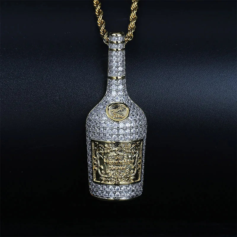 Champagne Bottle Pendant Necklace Mens Charms Jewelry With Tennis Chain Gold Silver Color Chains Necklace Hip Hop Jewelry Gift